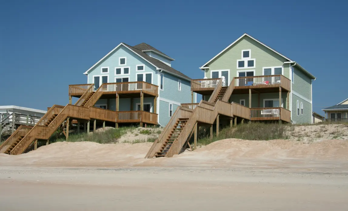 Beach houses on stilts along the South Carolina coast